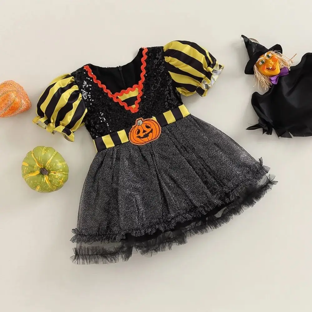 

1-6Y Girl Halloween Dress Pumpkin Print Cartoon Princess Dresses for Girls 2023 Festival Halloween Costume for Kids