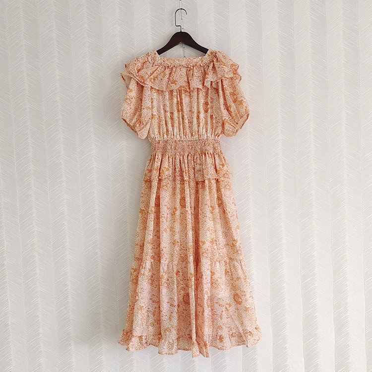 Orange Color Flower Printed Square Neck Women Dress Elastic Waist Good Quality Elegant Holiday Lady Dresses Clothes
Orange Color Flower Printed Square Neck Women Dress Elastic Waist Good Quality Elegant Holiday Lady Dresses Clothes