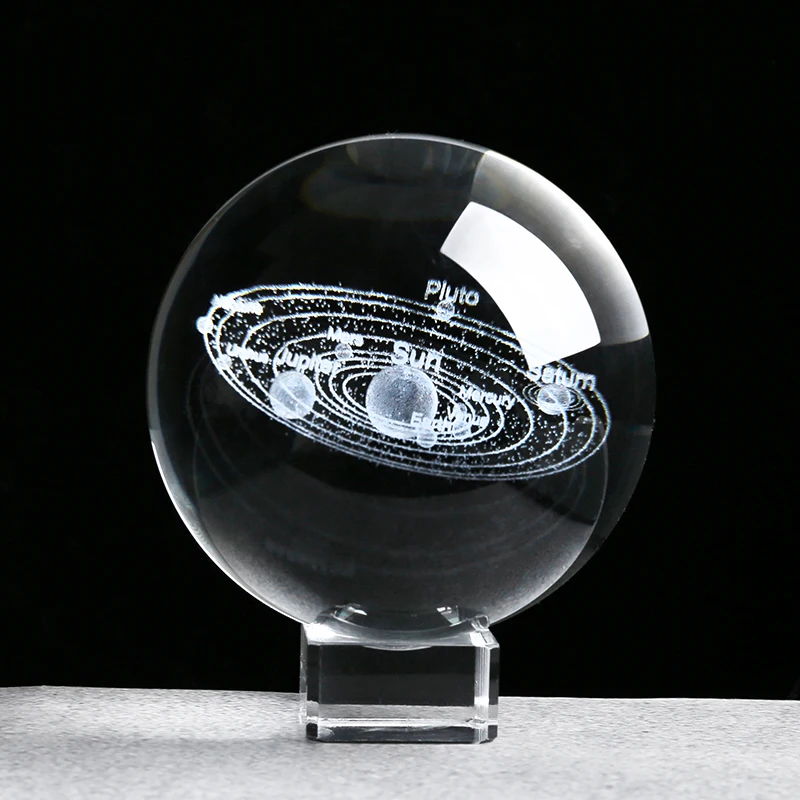 

60 мм 3D Солнечная система, Кристальный шар, миниатюрная лазерная гравировка, модель планеты, сфера, подарок для астрофила, украшение для дома