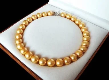 

AAA+ Jewelry Rare Huge 12mm Genuine South Sea Golden Shell Pearl Necklace Heart Clasp 18''