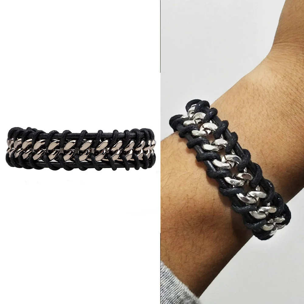 Luxury Stainless Steel Bracelets for Men Black Wax Leather Braided Bracelet Male Cuban Link On Hand Fashion Jewelry Gift 2022
Luxury Stainless Steel Bracelets for Men Black Wax Leather Braided Bracelet Male Cuban Link On Hand Fashion Jewelry Gift 2022