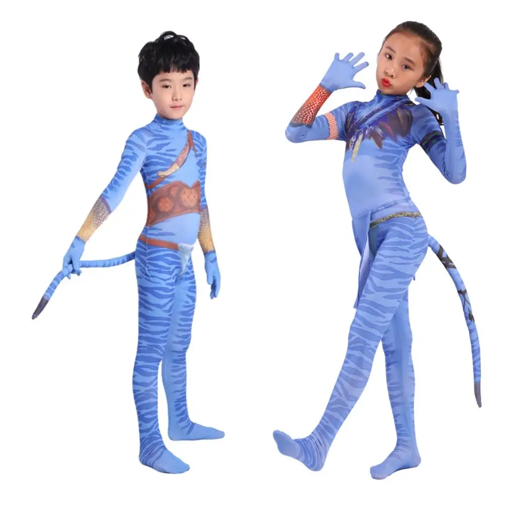 

Cosplay New Avatar 2 Costume Movie Jake Sully Neytiri Bodysuit Suit Zentai Jumpsuits Halloween Costume for Women Men Girls Kids