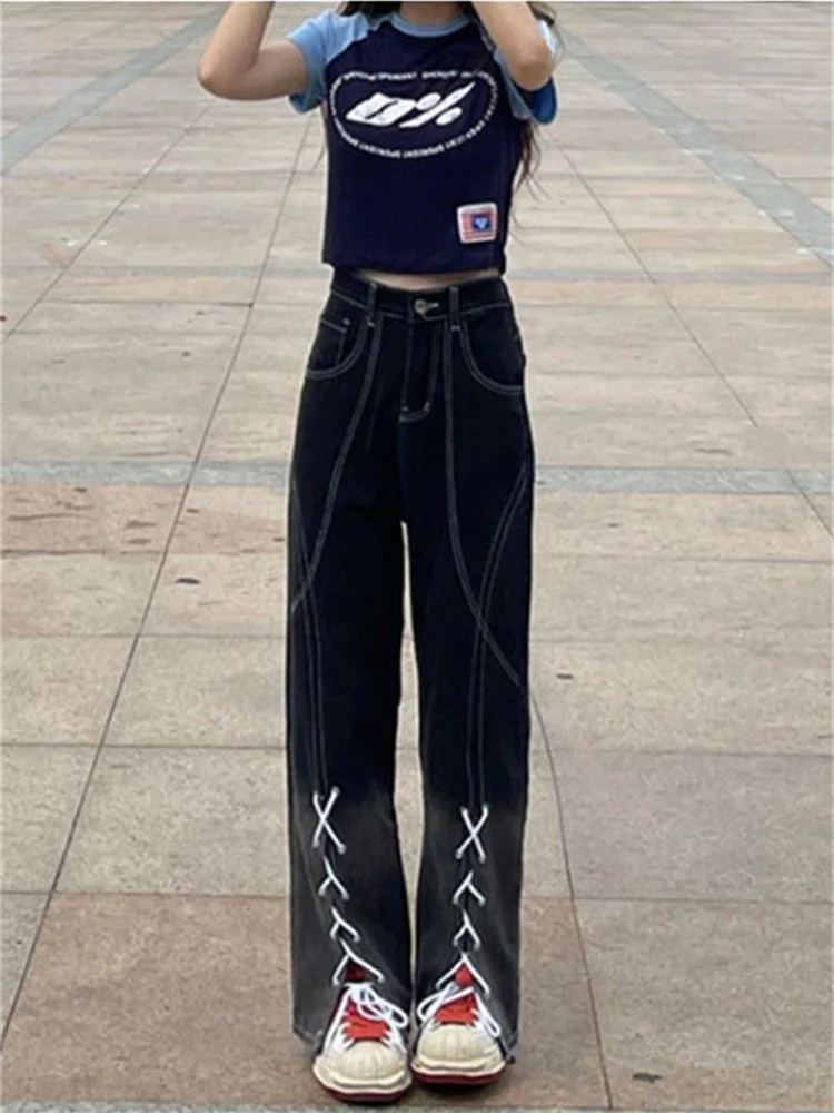 2023 Washed Fake Zippers Spliced Lace-up Button Pockets Wide Leg Pants Loose Casual Fashion Women's Clothing Spring Summer Thin
2023 Washed Fake Zippers Spliced Lace-up Button Pockets Wide Leg Pants Loose Casual Fashion Women's Clothing Spring Summer Thin
