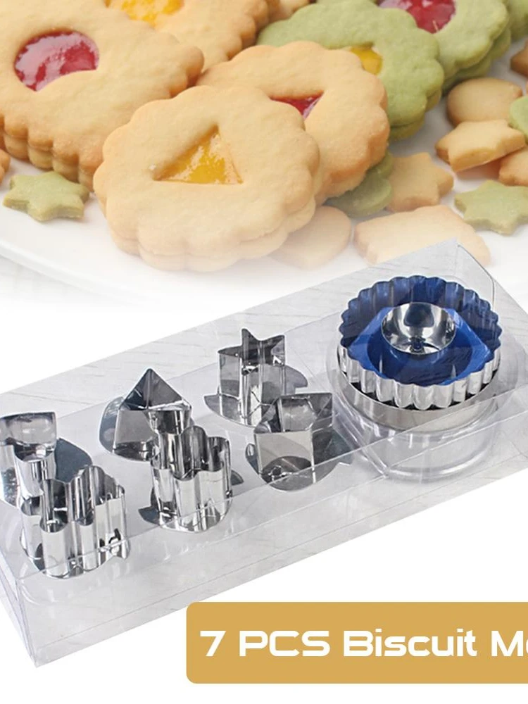 7Pcs Cookie Cutters Set 6 Patterns Stainless Steel Baking Biscuit Mold Multifunctional And Durable Kitchen Bar Supplies
7Pcs Cookie Cutters Set 6 Patterns Stainless Steel Baking Biscuit Mold Multifunctional And Durable Kitchen Bar Supplies