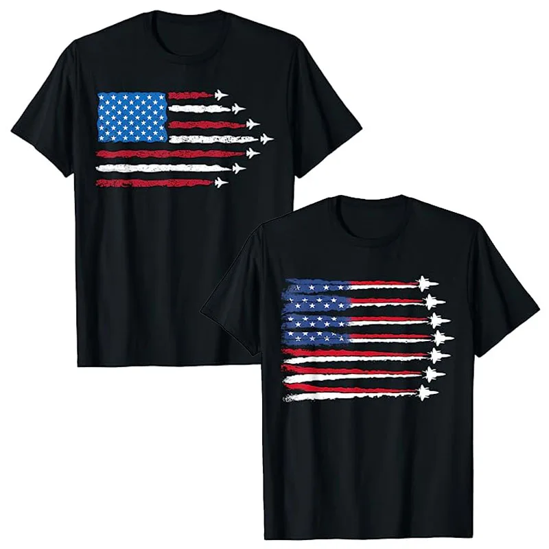 

Patriotic Red White Blue US Flag Fighter Jets 4th of July T-Shirt American USA Proud Graphic Tee Memorial Veteran's Day Apparel