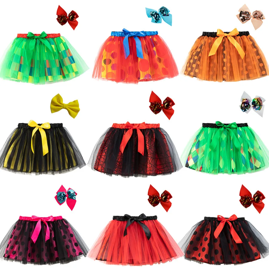 

Summer 2-8y Girl Polka Dot Gauze Mini Tutu Skirts for Kids Children Performance Rainbow Ball Gown Bubble Pettiskirt Puffy Skirt