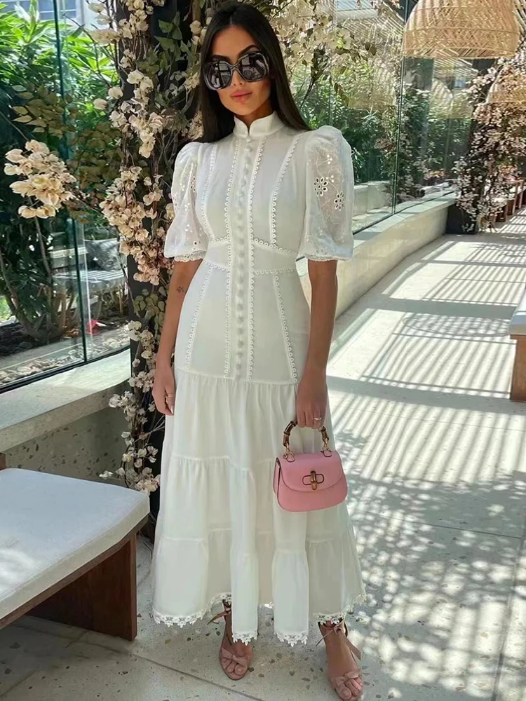 Delocah High Quality Summer Women Fashion Runway Party Long Dress Short Lantern Sleeve High Waist Lace Ruffle Hem White Dresses
Delocah High Quality Summer Women Fashion Runway Party Long Dress Short Lantern Sleeve High Waist Lace Ruffle Hem White Dresses