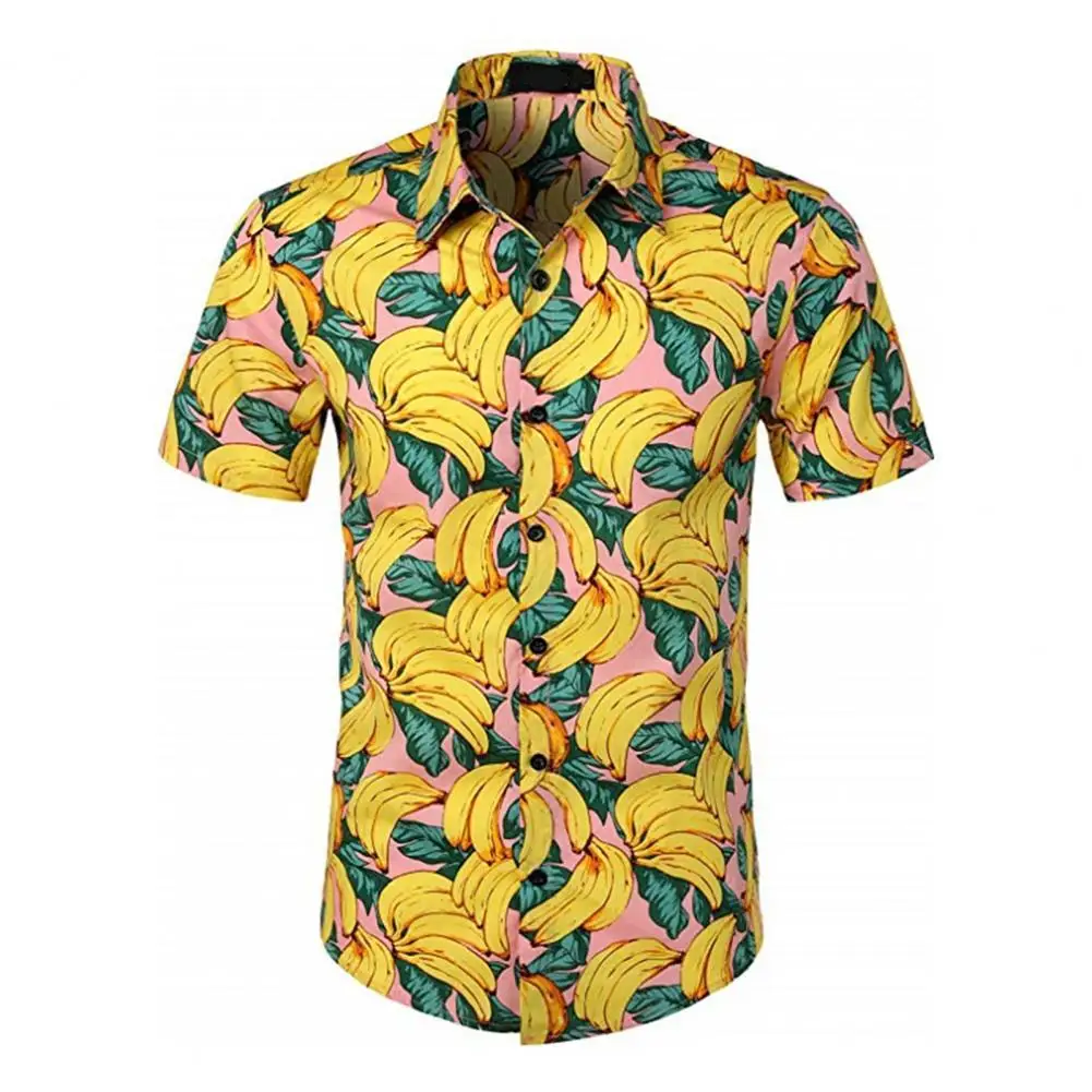 

Мужская пляжная рубашка с 3D цветочным принтом, короткий рукав, отворот, пуговицы, топ для отпуска, повседневная майка, на лето