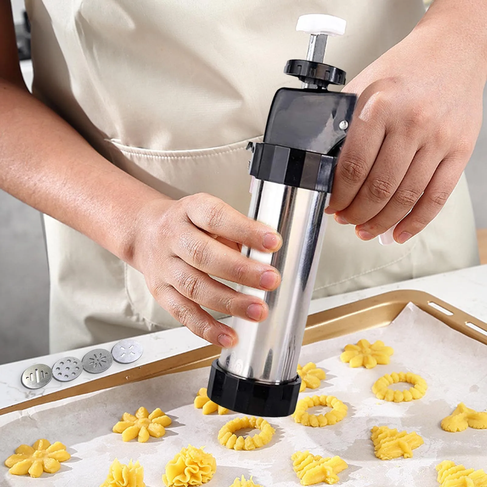 Stainless Steel Cookie Press Maker Kit Diy Biscuit Maker And Decoration With 13 Embossing Die And 8 Piping Tip Baking Supplies
Stainless Steel Cookie Press Maker Kit Diy Biscuit Maker And Decoration With 13 Embossing Die And 8 Piping Tip Baking Supplies