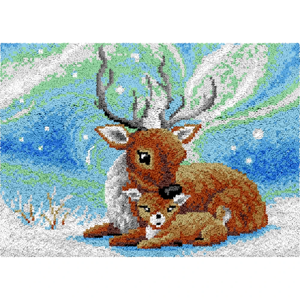

Latch hook rug kits for adults Carpet making with Pre-Printed Pattern do it yourself Knotted stitch embroidery kit Deer Tapestry