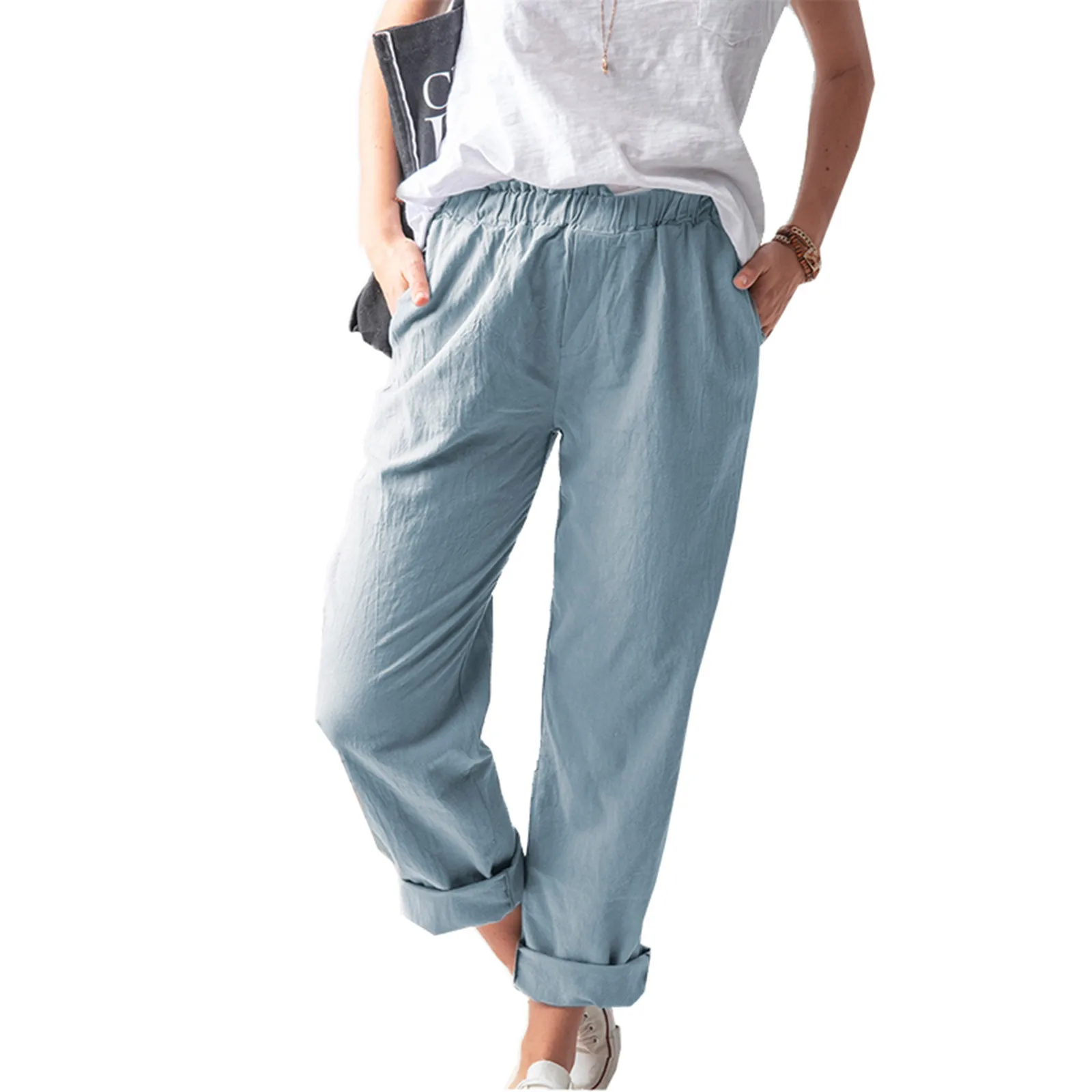 Elegant Cotton Linen Women's Pants Elastic High Waist Solid Full Length Pants Office Lady Spring Summer Work Bottoms Trousers
Elegant Cotton Linen Women's Pants Elastic High Waist Solid Full Length Pants Office Lady Spring Summer Work Bottoms Trousers