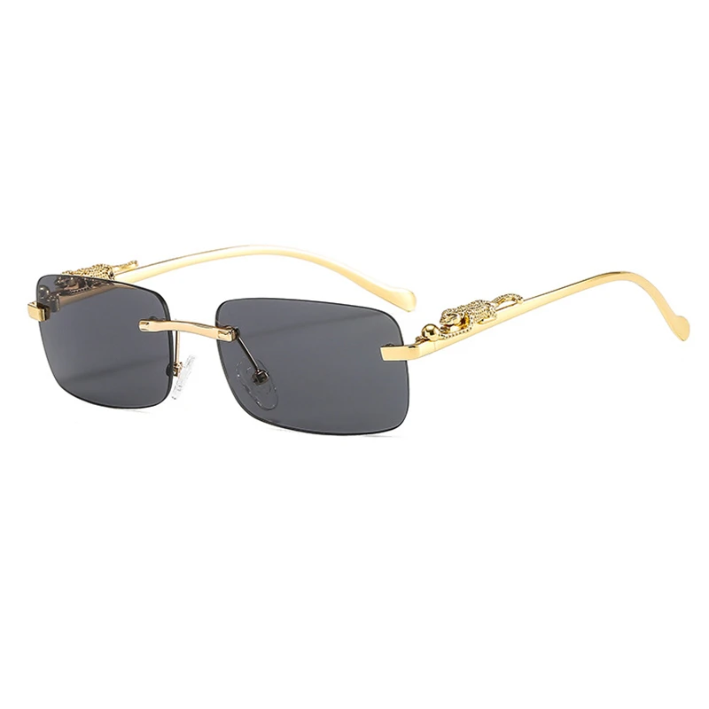 

Cheetah decoration frameless square sunglasses men's and women's retro color leopard metal head sunglasses