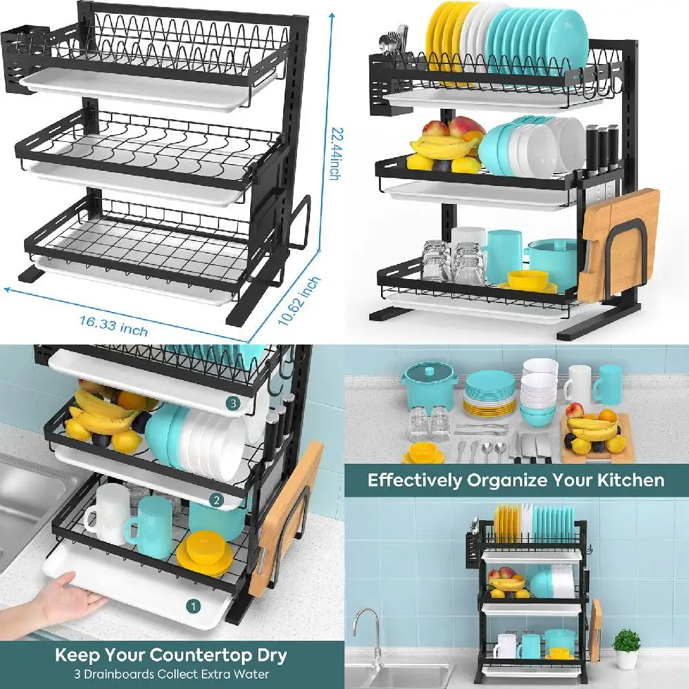 Dish Drying Rack Detachable Stainless Steel Dish Drainer with Cutting Board Holder, Utensil Holders, Drain Board for Kitchen Cou
Dish Drying Rack Detachable Stainless Steel Dish Drainer with Cutting Board Holder, Utensil Holders, Drain Board for Kitchen Cou