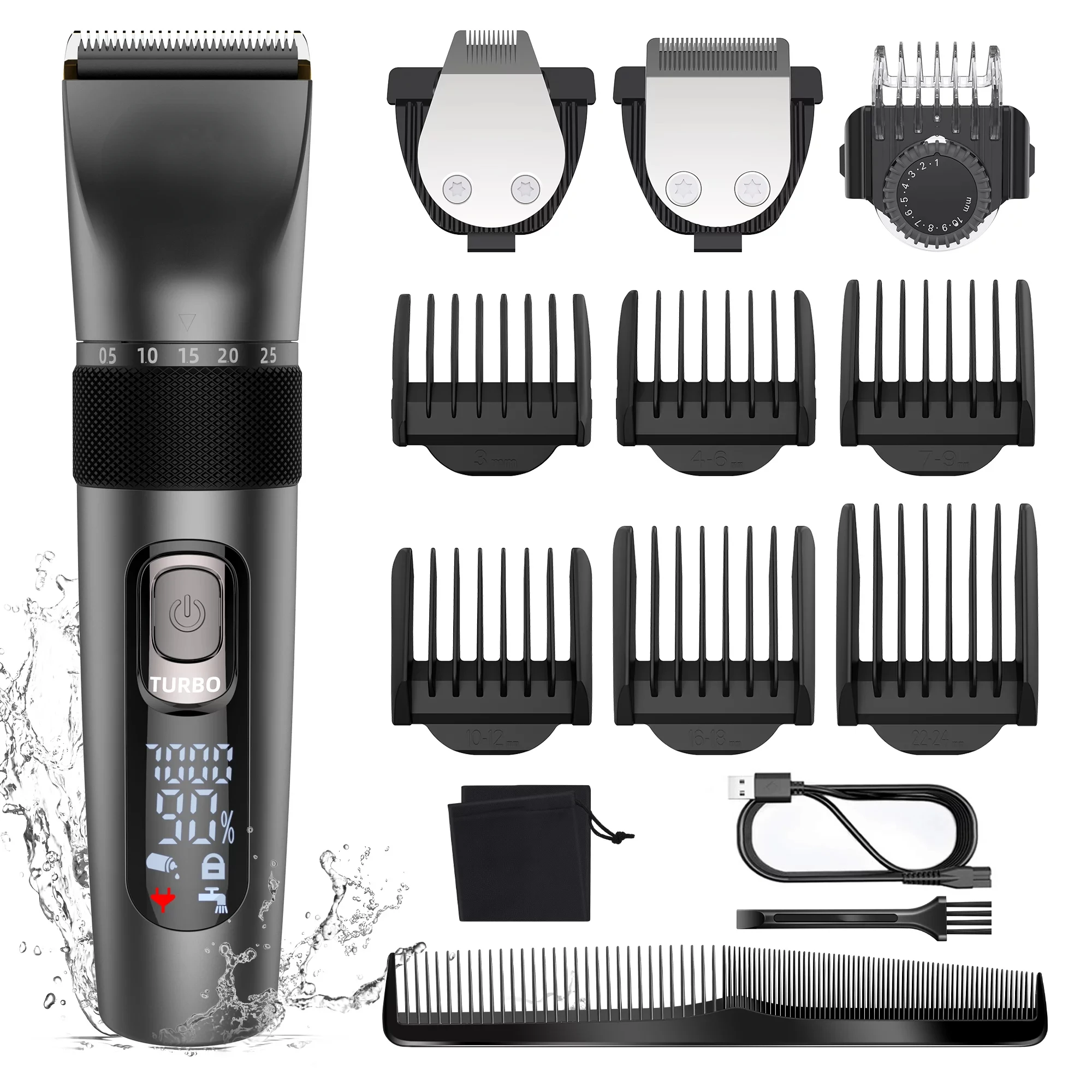 Clippers for Men Cordless Hair Cutting Kit Waterproof Beard Trimmer Adjustable Speeds 15-Pieces Hair Trimmer USB Rechargeable
Clippers for Men Cordless Hair Cutting Kit Waterproof Beard Trimmer Adjustable Speeds 15-Pieces Hair Trimmer USB Rechargeable