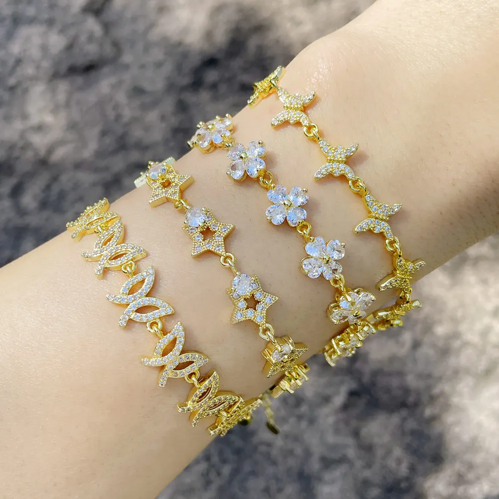 FLOLA Clear Crystal Clover Bracelets for Women Girls Copper Zircon Star Butterfly Bracelets Fashion Gold Plated Jewelry brtf99
FLOLA Clear Crystal Clover Bracelets for Women Girls Copper Zircon Star Butterfly Bracelets Fashion Gold Plated Jewelry brtf99
