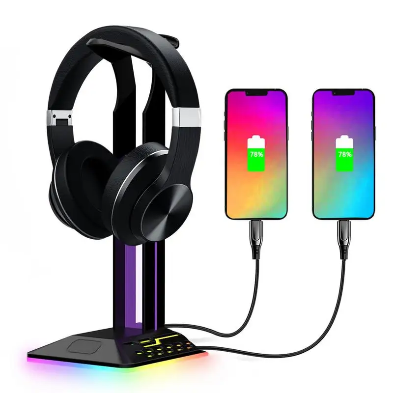 

Подставка для наушников с RGB-подсветкой, портативные геймерские подставки для наушников, многофункциональные настольные держатели для гарнитуры с резиновой основой для всех наушников