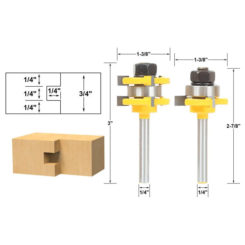 2PC/Set 1/4" 6.35MM Shank Milling Cutter Wood Carving Tongue Groove Router Bit Wood Milling Cutter Flooring Knife Woodworking
2PC/Set 1/4" 6.35MM Shank Milling Cutter Wood Carving Tongue Groove Router Bit Wood Milling Cutter Flooring Knife Woodworking