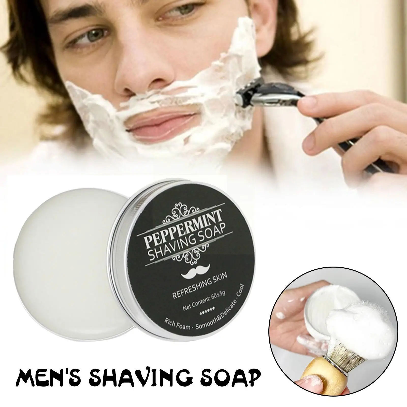 60g Mint Scent Men's Shaving Soap Aluminum Boxed Foam Not Gentle Stimulating Soap Handmade Rich Shave Cream Gentle Beard I5r2 
60g Mint Scent Men's Shaving Soap Aluminum Boxed Foam Not Gentle Stimulating Soap Handmade Rich Shave Cream Gentle Beard I5r2