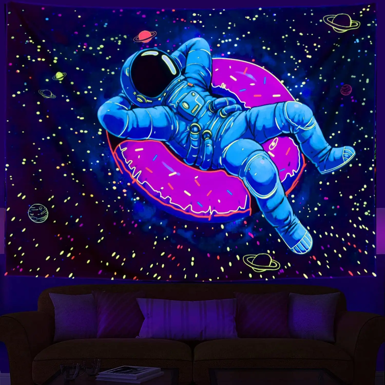 Astronaut tapestry, black light ultraviolet active fun donut aesthetic wall hanging, cool Milky Way space starry sky tapestry
Astronaut tapestry, black light ultraviolet active fun donut aesthetic wall hanging, cool Milky Way space starry sky tapestry
