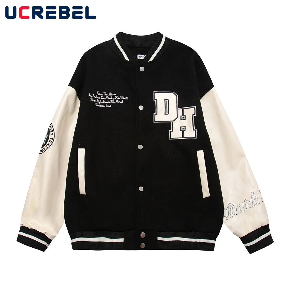 Letter Towel Embroidery Baseball Uniform Mens High Street PU Leather Stitching Sleeves Autumn Winter V-neck Loose Outerwear Men
Letter Towel Embroidery Baseball Uniform Mens High Street PU Leather Stitching Sleeves Autumn Winter V-neck Loose Outerwear Men