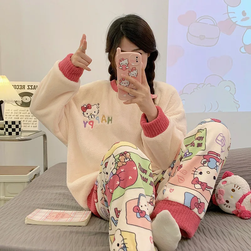Sanrio Hello Kitty Cinnamoroll My Melody теплая одежда для сна женщин повседневный пуловер с