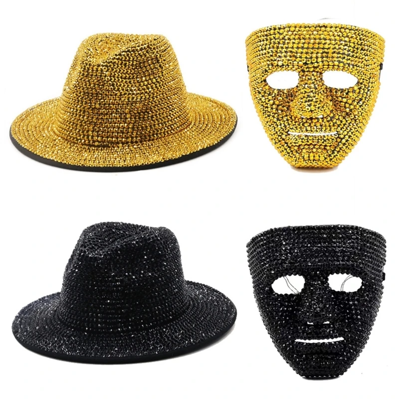 Blingbling Rhinestones Cowboy Hat Face Mask Costume Set Fedora Cap Musical Festival Dress Up Bachelorette Party Props
Blingbling Rhinestones Cowboy Hat Face Mask Costume Set Fedora Cap Musical Festival Dress Up Bachelorette Party Props
