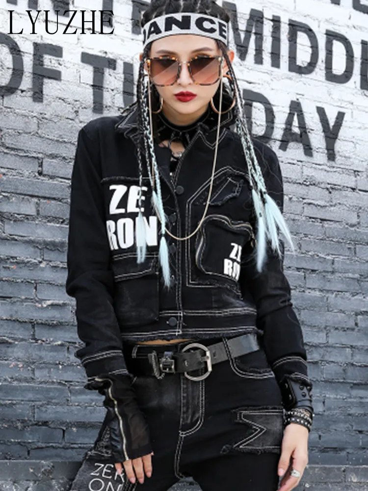 LYUZHE 2023 Spring Autumn Trend Black Splicing Short Denim Jacket Women Unique Cool Handsome Fashion Coat Street Style LWL688
LYUZHE 2023 Spring Autumn Trend Black Splicing Short Denim Jacket Women Unique Cool Handsome Fashion Coat Street Style LWL688