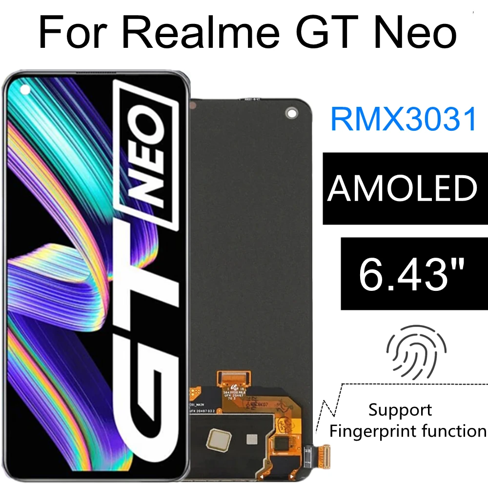 6.43" AMOLED For Realme GT Neo RMX3031 LCD Display Touch Screen Assembly Replacement Accessory
6.43" AMOLED For Realme GT Neo RMX3031 LCD Display Touch Screen Assembly Replacement Accessory
