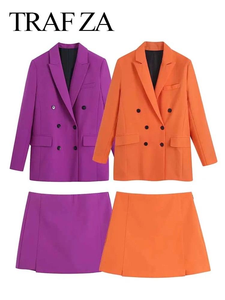 TRAF ZA Women's Blazers Suits Double Breasted Solid Color Jacket + Culottes Slim Mini Skirt Pants 2 Piece Sets Female Streetwear
TRAF ZA Women's Blazers Suits Double Breasted Solid Color Jacket + Culottes Slim Mini Skirt Pants 2 Piece Sets Female Streetwear