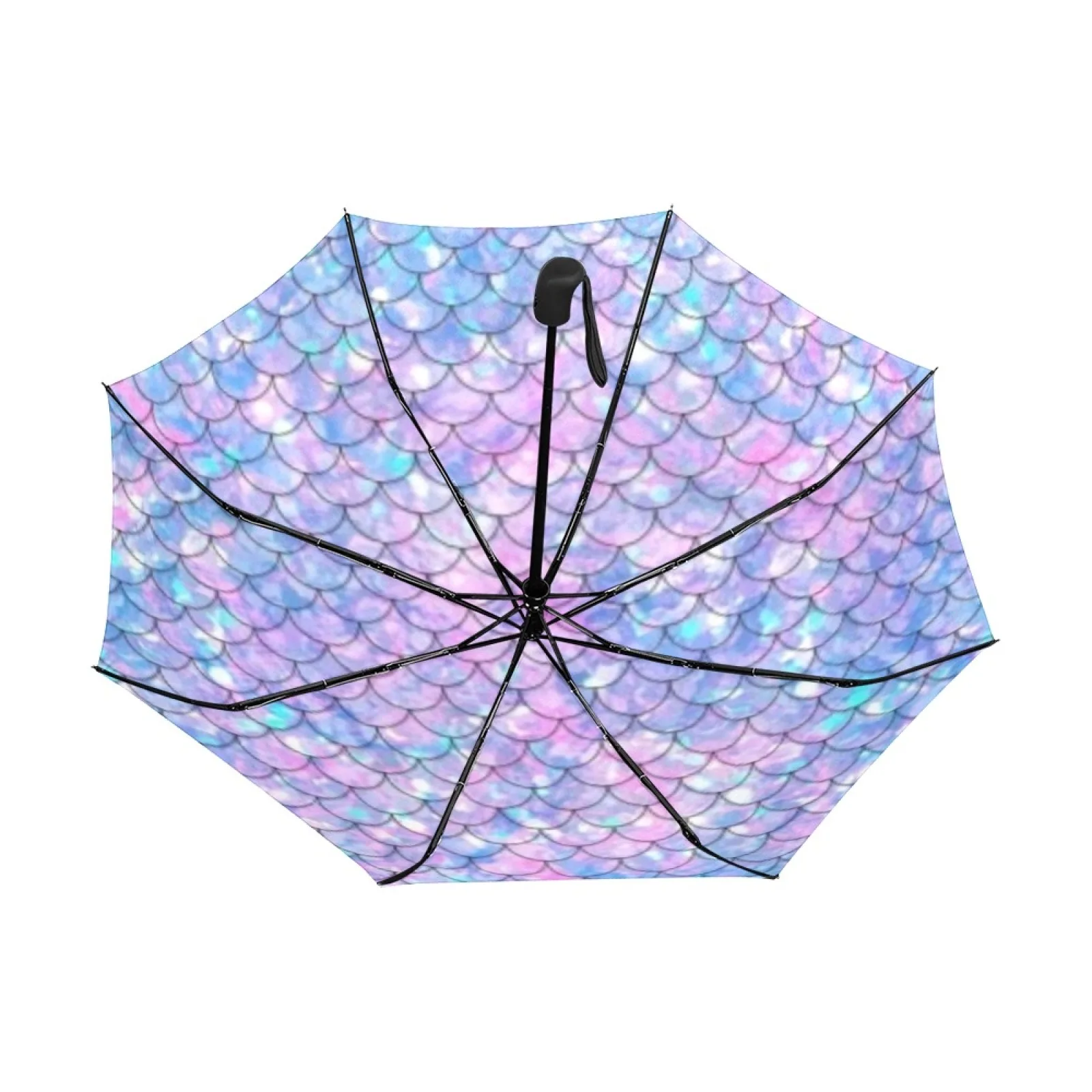 

Fish Scales Automatic Tri Fold Umbrella Sun Anti-UV Foldable Compact Light Weight Protection (Inside Printing) Travel Umbrella