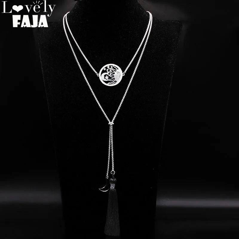 Female Crystal Pendant Necklace Double Layer Stainless Steel Tassel Long Winter Sweater Chain Necklaces Jewelry Collar Women N19
Female Crystal Pendant Necklace Double Layer Stainless Steel Tassel Long Winter Sweater Chain Necklaces Jewelry Collar Women N19