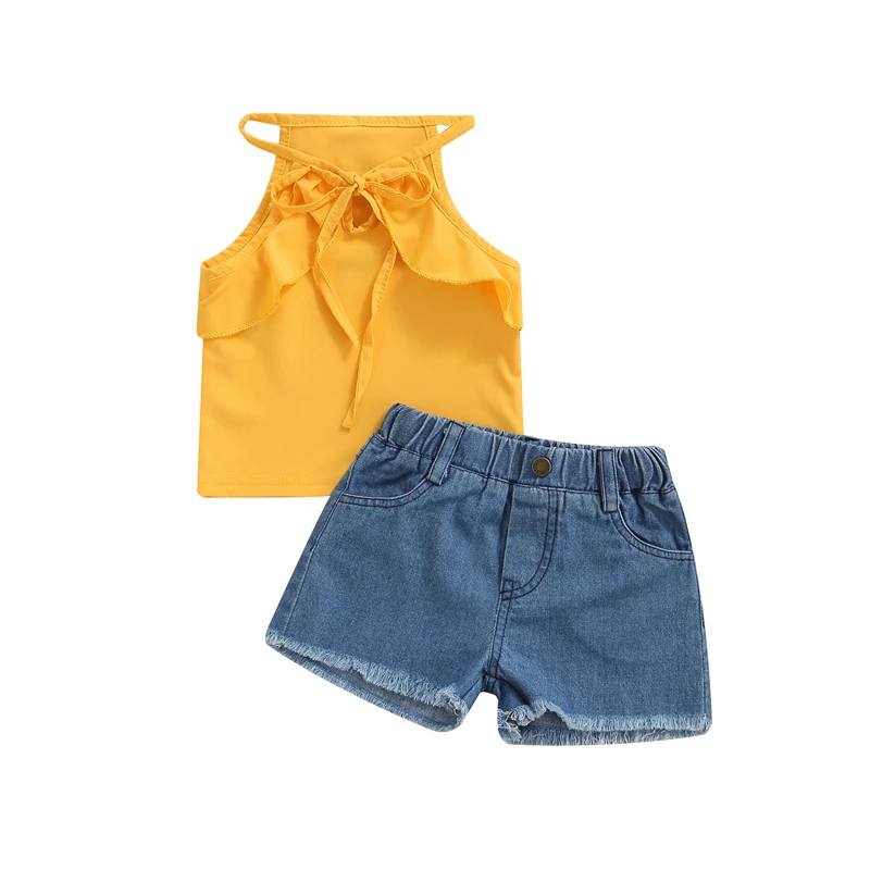 2-7Y Kids Summer 2pcs Girls Clothes Casual Solid Halter Sleeveless Lace Up Vest Tops Denim Shorts Sets
2-7Y Kids Summer 2pcs Girls Clothes Casual Solid Halter Sleeveless Lace Up Vest Tops Denim Shorts Sets