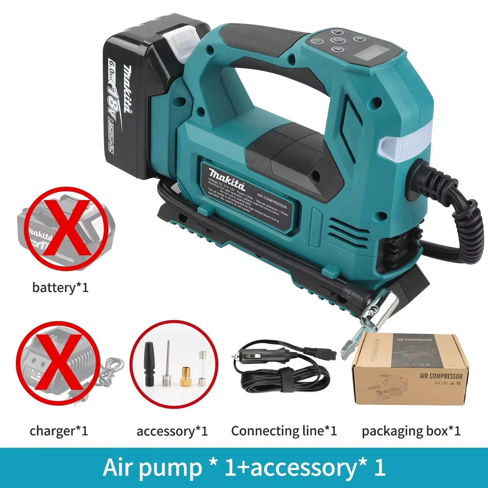 Makita DYS60 Автоматический беспроводной насос для накачивания электрический воздушный насос ручной автомобильный воздушный компрессор для шин для батареи Makita 18 В 
Makita DYS60 Автоматический беспроводной насос для накачивания электрический воздушный насос ручной автомобильный воздушный компрессор для шин для батареи Makita 18 В