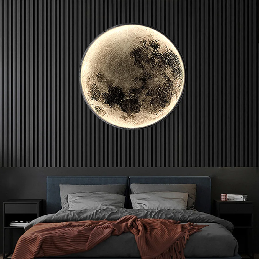 

Настенный светильник в виде Луны, современные светодиодные 3D лампы на стену, для гостиной, фона телевизора, декоративное освещение для спал...