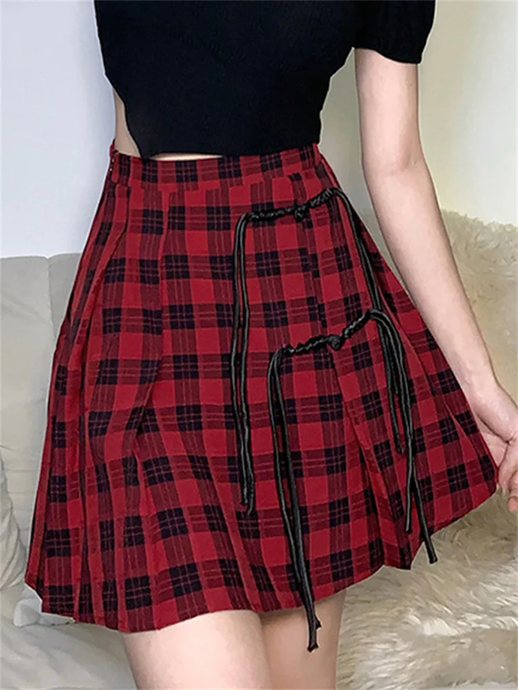 Gothic Dark Fashion Plaid Gothic A-line Female Mini Skirts Grunge Vintage Bandage Sexy Skirt Harajuku High Waist Summer Clubwear
Gothic Dark Fashion Plaid Gothic A-line Female Mini Skirts Grunge Vintage Bandage Sexy Skirt Harajuku High Waist Summer Clubwear