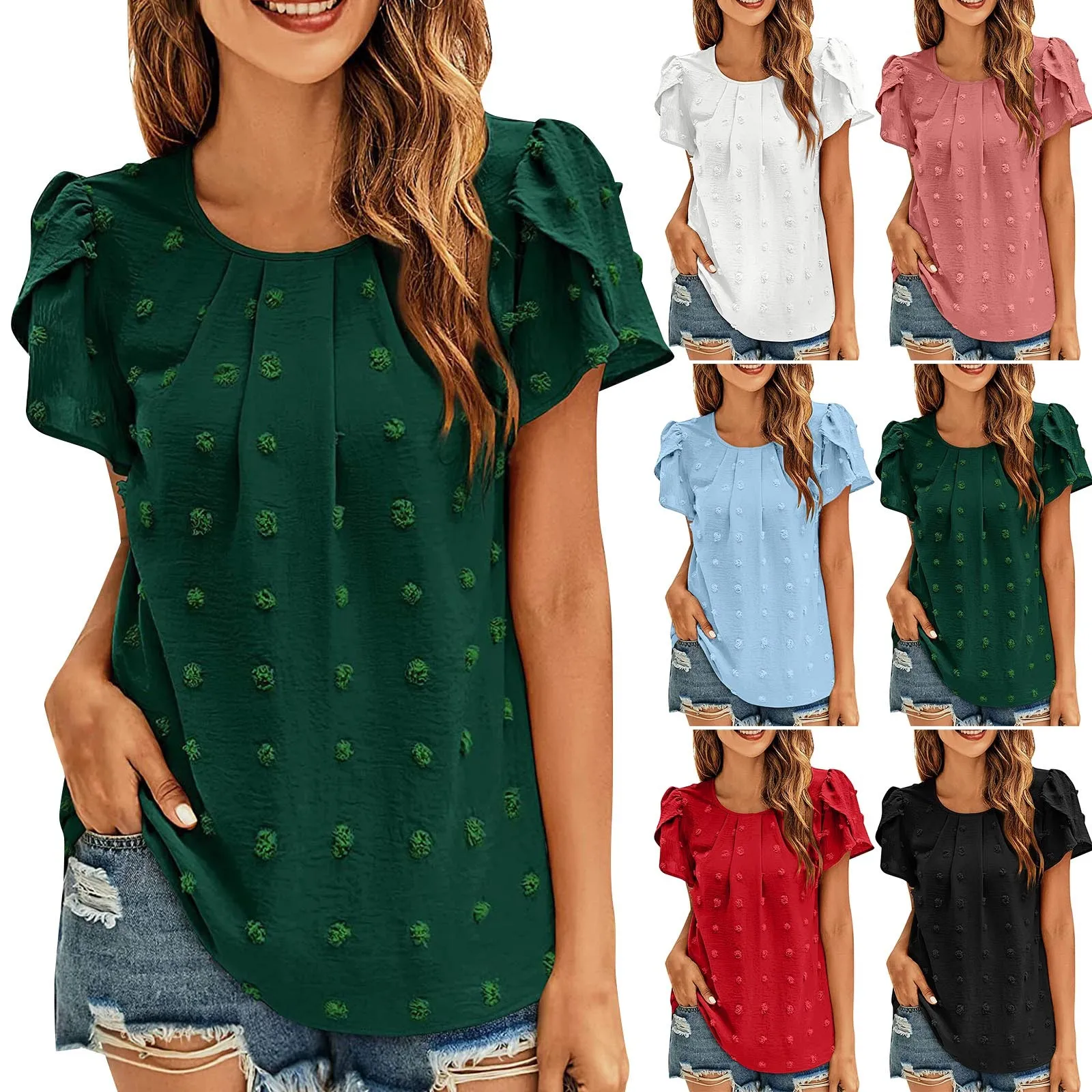 Fashionable Round Neck Women's Short Sleeved Summer Button down Shirts for Women Quarter Length Sleeve Shirts Women
Fashionable Round Neck Women's Short Sleeved Summer Button down Shirts for Women Quarter Length Sleeve Shirts Women