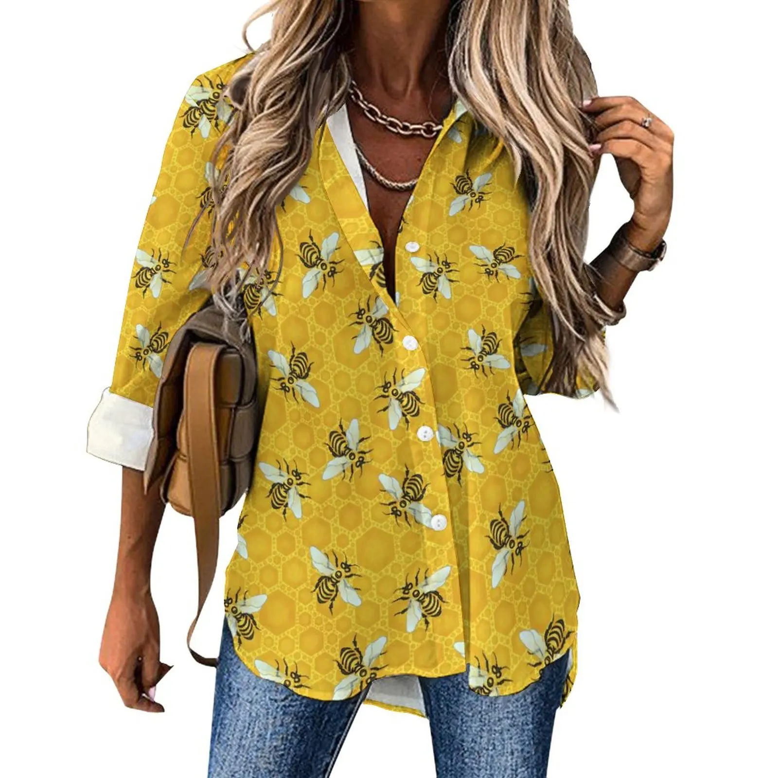 Повседневная Блузка с пчелами, пчелами, сотовый улей, блузки в эстетическом дизайне, женские классические рубашки с длинным рукавом, летний топ большого размера
Повседневная Блузка с пчелами, пчелами, сотовый улей, блузки в эстетическом дизайне, женские классические рубашки с длинным рукавом, летний топ большого размера