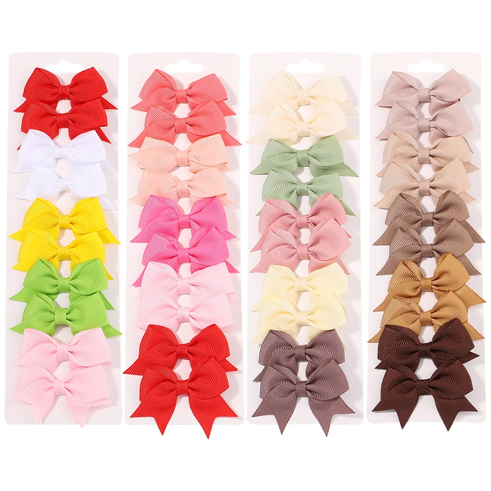 

10PCS/Set 2.4Inches Solid Hair Bows With Hair Clips For Girls Headwear New Handmade Bowknot Barrettes Cute Kids Hair Accessories