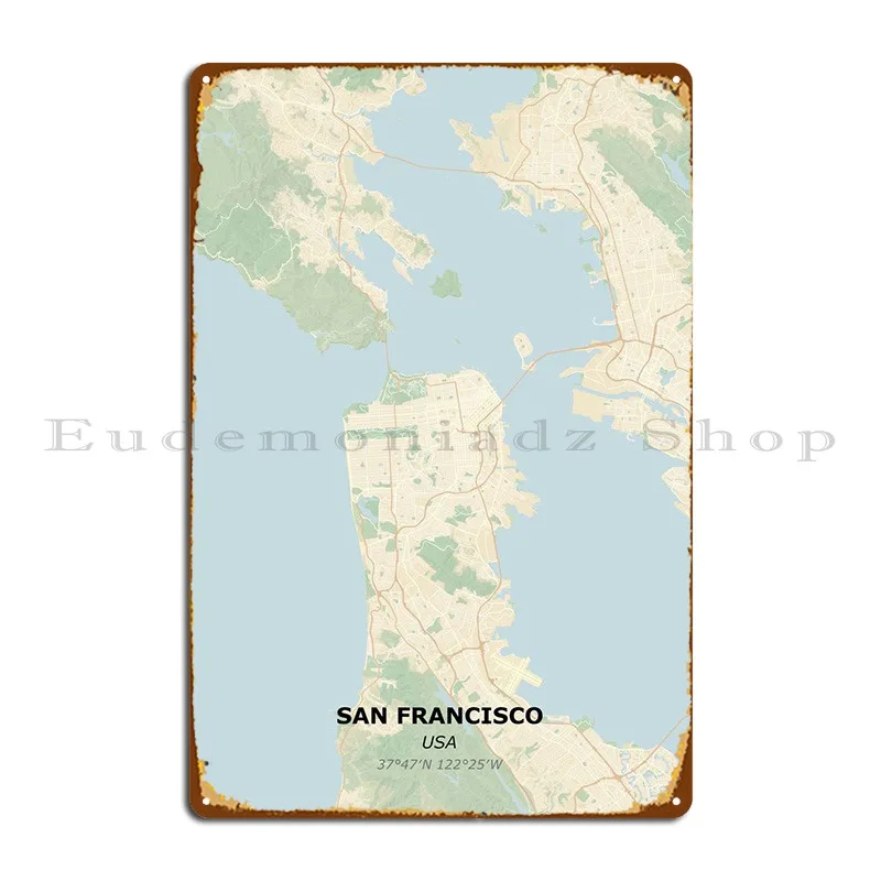 

Карта города Сан-Франциско, металлический знак, клубный персонализированный дизайн для гостиной, клуба, жестяной знак, плакат