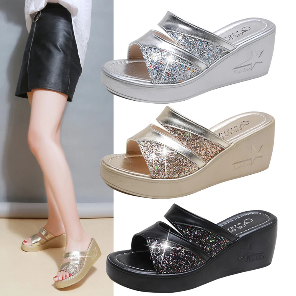 Summer Women Sandals Slippers Fashion Sequins Platform Slippers Wedge Flip Flops High Heel Beach Slide Shoes Ladies 2022
Summer Women Sandals Slippers Fashion Sequins Platform Slippers Wedge Flip Flops High Heel Beach Slide Shoes Ladies 2022