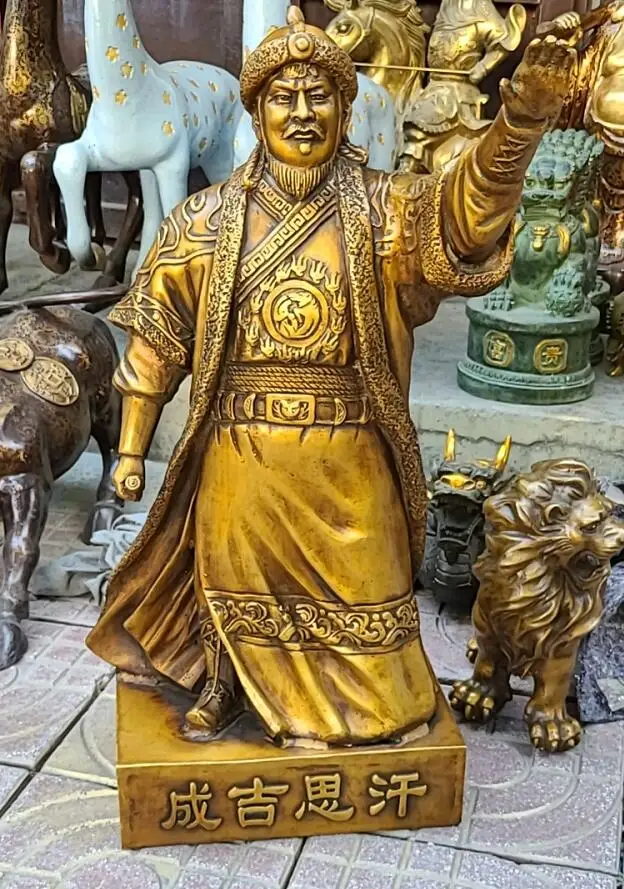 

24''copper sculpture chinese famous strategist Genghis Khan statue Free Shipping