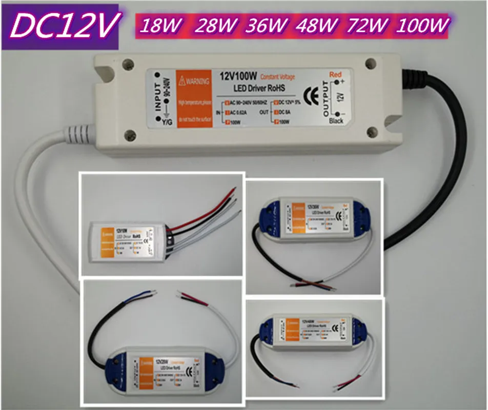 

Power Supply Adapter 110V 220V to 12V Lighting Transformer 100W 72W 48W 36W 28W 18W DC 12 Volts Source LED Driver for LED Strip
