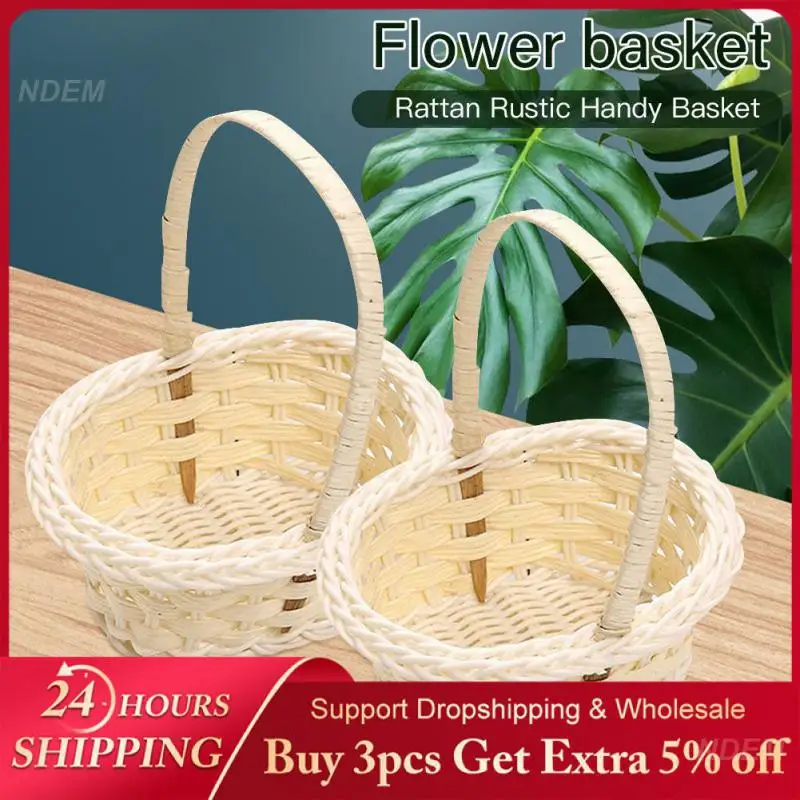 

Wedding Party Candy Gift Packing Basketbasket Pastoral Style Plastic Weaving Basket Cosmetics Organizer Plastic Rattan Non-toxic