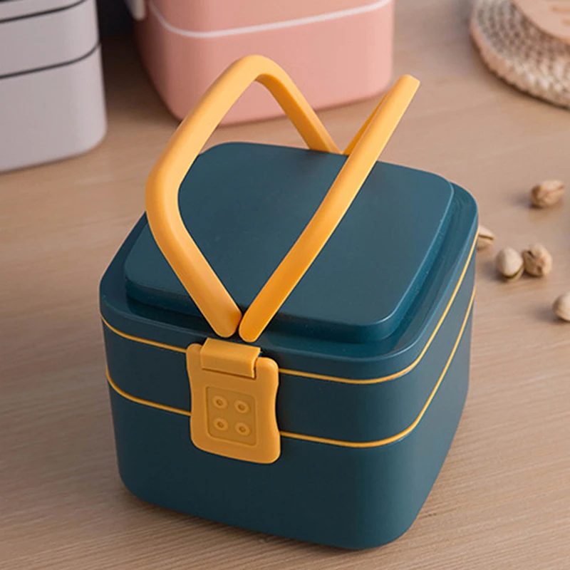 

High Quality Portable 2 Layer Healthy Lunch Box Food Container Microwave Oven Lunch Bento Boxes With Cutlery Lunchbox