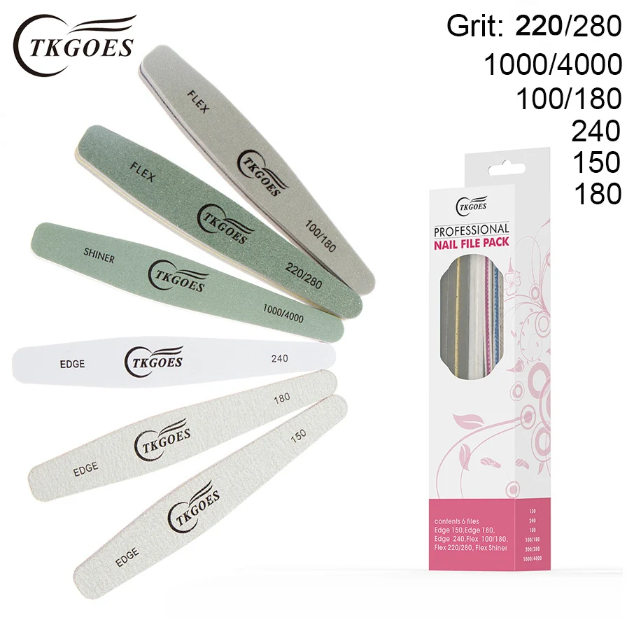 TKGOES 6pcs/box Nail Files Sample Pack 220/280 1000/4000 100/180 150 180 240 Grit Nail Buffer File Manicure Pedicure Tools 
TKGOES 6pcs/box Nail Files Sample Pack 220/280 1000/4000 100/180 150 180 240 Grit Nail Buffer File Manicure Pedicure Tools