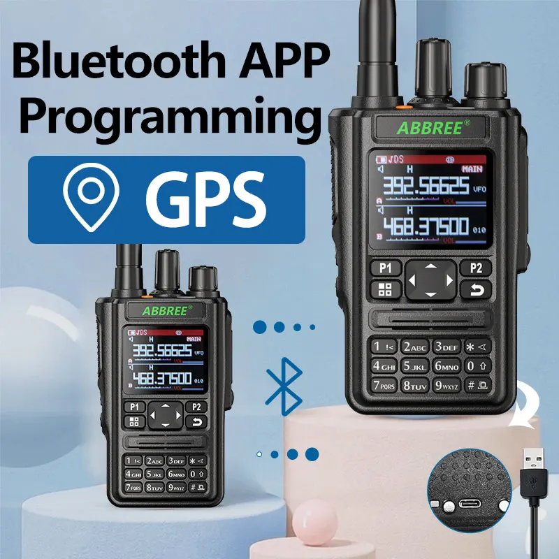 2PCS ABBREE AR-869 Walkie Talkie Bluetooth Program GPS Transceiver Air Full Band Wireless Copy Frequency Type-C Two Way Radio - купить по