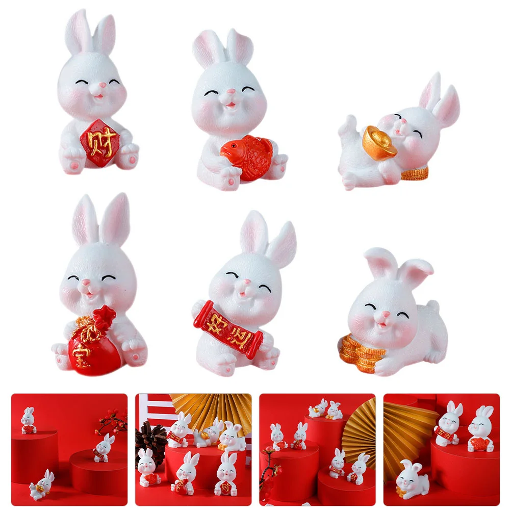 

Bunny Rabbit Miniature Figurines Figurine Decor Garden Landscape Statues Chinese Tiny Zodiac Ornament Animal Ornaments Cake