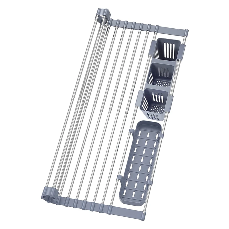 Expandable Roll Up Dish Drying Rack Up To 22.8 Inch With 2 Storage Baskets,Dish Drainer Dish Drying Rack In Sink
Expandable Roll Up Dish Drying Rack Up To 22.8 Inch With 2 Storage Baskets,Dish Drainer Dish Drying Rack In Sink