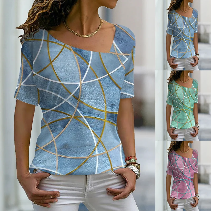 2022 Summer Women's Geometric Print T-Shirts Short Sleeve V-Neck Blouse Casual Pullovers New Fashion Tops Everyday T-Shirts
2022 Summer Women's Geometric Print T-Shirts Short Sleeve V-Neck Blouse Casual Pullovers New Fashion Tops Everyday T-Shirts