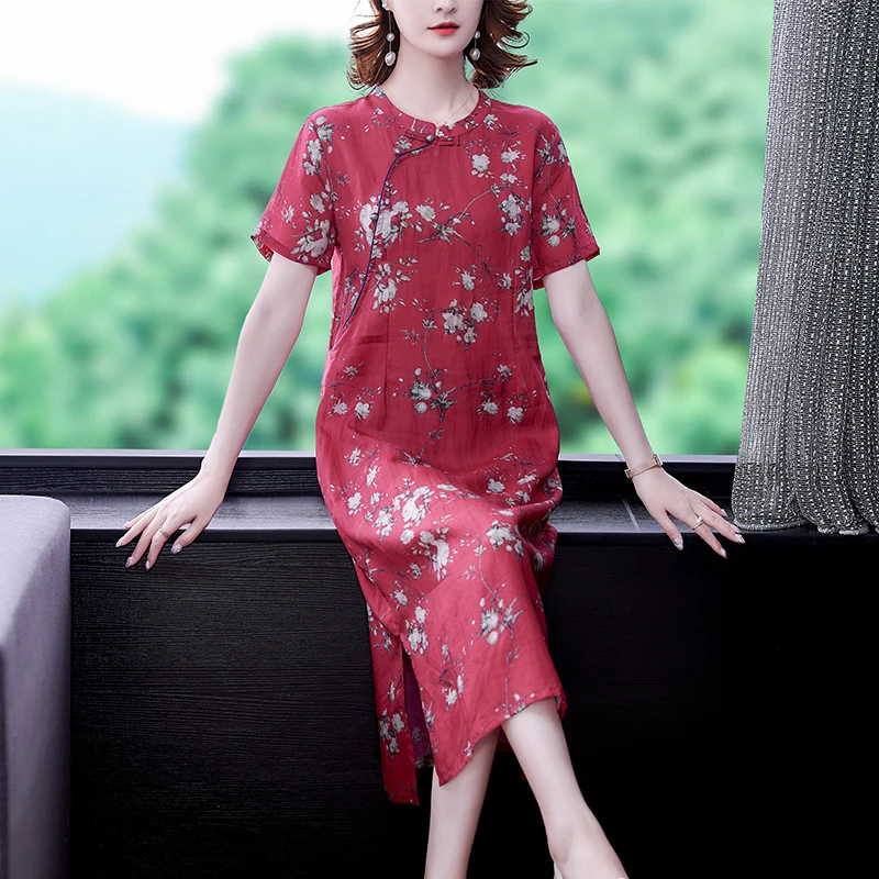 2022 Red Print Ramie Short Sleeve Midi Dress Women Elegant Bodycon Casual Party Dress Summer Korean Vintage Office Lady Dresses 
2022 Red Print Ramie Short Sleeve Midi Dress Women Elegant Bodycon Casual Party Dress Summer Korean Vintage Office Lady Dresses